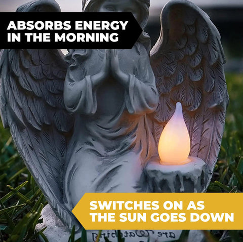 Watching Over Us Praying Angel Solar Garden Light LED Outdoor Decor for Home Patio and Yard, angel statue glowing at night