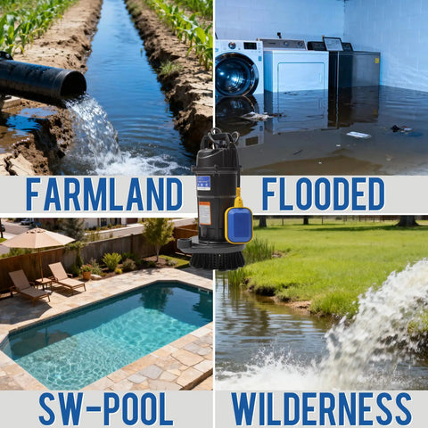 1.0HP Submersible Sump Pump With Automatic Float Switch, High 4200 GPH Flow, 28 Ft Lift, Drains Dirty Water Fast For Basements