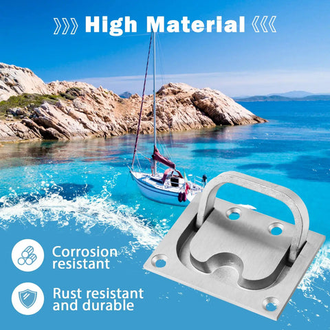 Two Pack 316 Stainless Steel Hatch Pull Flush Ring Handles With Mount Screws for boat decks, marine-grade corrosion resistant