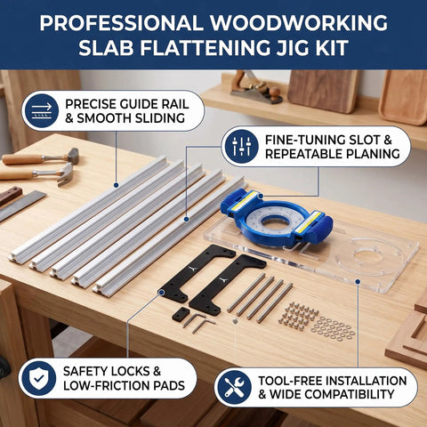 Router Sled Kit With Aluminum Alloy Slab Flattening Jig Precise Rail Low Friction Slide for Woodworking DIY Projects Kit Display