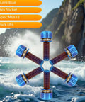 Professional Grade Titanium Hex Head Bolts M6 X 18 mm With Flat Washers In Sharp Burnt Blue Anodized Finish For Badass Bicycle And Motorcycle Gear Including Matching Hardware Kits For Quick Installation On Daily Riders displayed in pack of 6 on a scenic background.