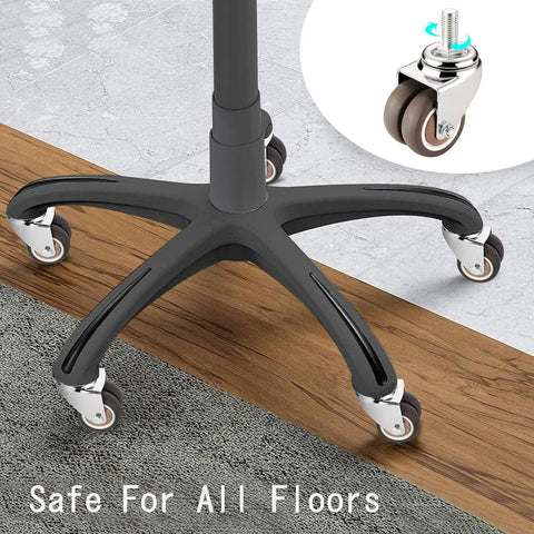 Swap Old Office Chair Wheels With This Set Of Five Slick Dual Wheel Casters That Roll Smooth And Silent On Wood Or Carpet Featuring Secure Threaded Stems For Easy Swapping, showcasing chair base and wheels on hardwood.
