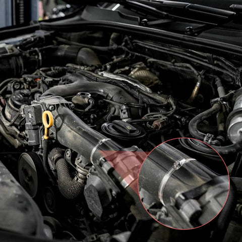 DIY Cut To Fit 304 Stainless Steel Worm Gear Hose Clamps Kit installed in car engine for securing hoses