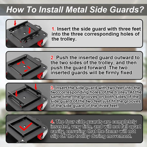 How To Install Metal Side Guards for Upgrade Your Room Move Game With This Heavy Duty Furniture Dolly, showing step-by-step instructions.