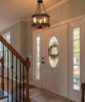 Round Wood And Metal Chandelier With Three Lights Dope Modern Farmhouse Pendant Lighting For Kitchen Island Or Hallway
