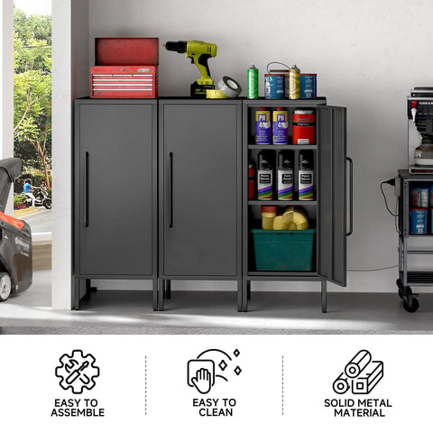Beefy Heavy Duty 39.5 Inch Metal Storage Cabinet With Magnetic Door Featuring 3 Compartments And 2 Adjustable Shelves For Home Office Garage Kitchen Everyday Black