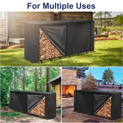 Heavy Duty 8-Foot Firewood Rack Cover With Zipper And Front Flap, 600D Oxford Waterproof Outdoor Storage Shield for logs and rack.