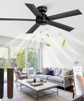 48 Inch Flush Mount Ceiling Fan No Light Black With Remote 6 Speed Quiet Reversible DC Motor Ideal For Indoor Outdoor Use On Patio Living Room Or Bedroom in a modern living room setting