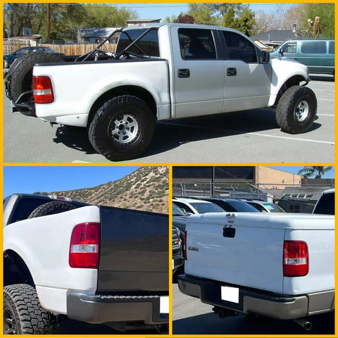 Left Driver Side Tail Light For Ford F150 2004 2005 2006 2007 2008 Replacement Rear Lamp Brake Light With Easy Plug And Play Install And Durable ABS Housing shown on a white pickup truck.