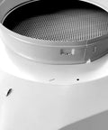 Close-up of the 24 By 24 Inch T Bar Drop Ceiling Return Grill With Perforated Front And Rust Free Aluminum Back Casing Six Inch Collar.