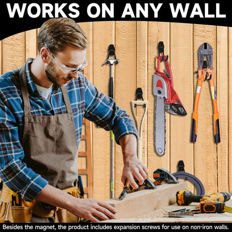 Heavy Duty Magnetic Hooks 4 Pack With Anti Slip Rubber Coating Neodymium Base Delivers Up To 25 Lbs Hold Pegboard Compatible displayed in workshop
