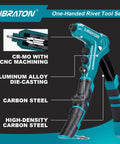 One-Handed Pop Rivet Gun Kit With 200 Rivets, 4 Drill Bits, And 4 Tool-Free Interchangeable Heads highlighted components