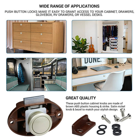 Grab This Slick Five Pack Of Concealed Push Button Drawer Locks For Cabinets And Cupboards Featuring Keyless Safety Latches To Keep Everything Locked Down Tight During Rv Motorhome Travel Large Size in various applications.