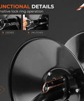 Manual Twin Welding Hose Reel Keeps 100 Feet Of Twin Gas Hose with lock system detail showing locked and unlocked positions.