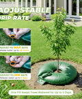 15 Gallon Tree Watering Bags Set Of 4 With Rings Slow Release Water For 1 To 7 Days Deep Root Automatic Drip Irrigation System For Multi Trunk Newly Planted Trees And Shrubs surrounding a young tree on a lawn.