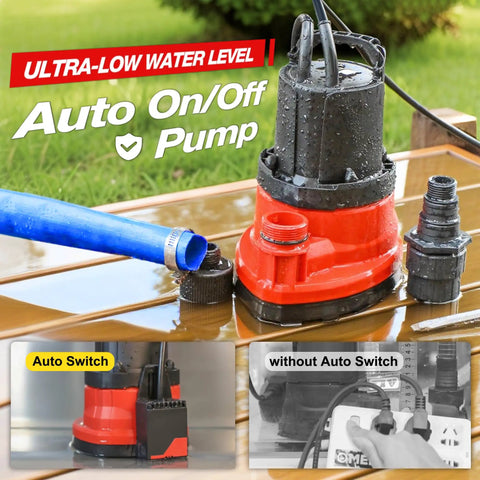 Automatic Submersible Pump, One Third Horsepower, 2450 GPH Sump Pump With Smart Sensor, Auto On Off, portable pump draining water