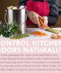 Person peeling vegetables near Countertop Compost Bin For Kitchen One Point Three Gallon Odor Free Indoor Bin With Carbon Filters