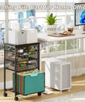 Rolling File Cart With Four Drawers And Printer Stand On Wheels Mobile Filing Cabinet For Home Office Hanging File Organizer Under Desk Storage Printer Shelf Black