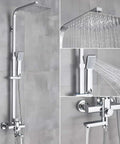 Rainfall Shower System Chrome With 8 Inch Square Shower Head Hand Spray Mixer Tap Tub Tap Wall Mount Bathroom Fixtures Solid Brass Lead Free Easy Install Spa Quality Bath Upgrade For A Dope Shower Experience