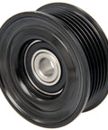 Hayden Automotive idler and belt tensioner pulley, black metal with silver bearing, close-up view