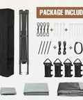 Package contents of 11x11 Pop Up Gazebo Tent With Mesh Netting Instant Outdoor Canopy With UPF 50+ UV Protection Water Resistant Gray