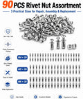 Kickstart Your Shop Grind With This Tough Button Rivet Locking Nut Assortment Featuring Solid Zinc Plated Steel Petal Expanding Fasteners For Zero Drama Furniture And Panel Fixes Using M4 M5 M6 Threads, 90 pieces in assorted sizes.