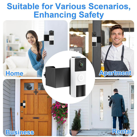 Collage of Anti Theft Video Doorbell Mount With No Drill Installation Adjustable Bracket For Apartment Rentals in various settings