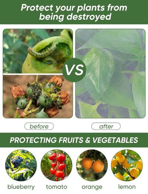 Before and after using 4 Pack Garden Netting Pest Barrier With Drawstring Keeps Tomatoes, Blueberries, Vegetables, And Fruits Safe