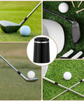 10 Pack.370 Golf Iron Ferrules With Black Body And Silver Ring - Taper Tip Replacement Ferrules shown with golf clubs and balls