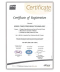 Certificate of Registration for SPEED TIGER PRECISION TECHNOLOGY, ISO 9001:2008 with TAF and IAF seals