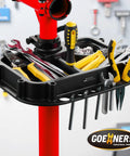 Tool tray on upgraded aluminum bike repair stand with 176 lb capacity, heavy duty workstand for mountain, road, and e bikes.