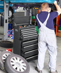 9 Drawer Rolling Tool Chest With Wheels And Lock Top Box With 5 Drawers And Bottom Cabinet With 4 Drawers Removable Design For Easy Split Use Heavy Duty Steel Storage For Workshop Garage Or Shop, open in garage