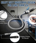 High Pressure Air Blow Gun With 39 Inch Flexible Extension Hose And Adjustable Rotating Nozzle showing steel handle, flexible tube, and rubber tip.