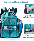 Oversized Beach Backpack With Sandproof Bottom And Waterproof Shell, front view showing wet-proof pockets and compartments.