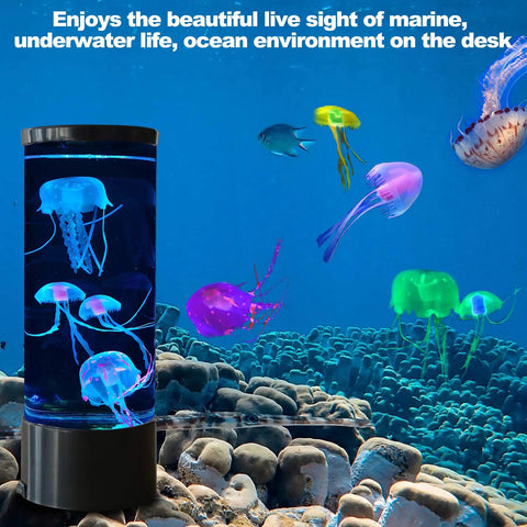 Bubble Fish Lava Lamp With LED Lights Color Changing Aquarium Night Light Featuring Four Artificial Fish in ocean setting
