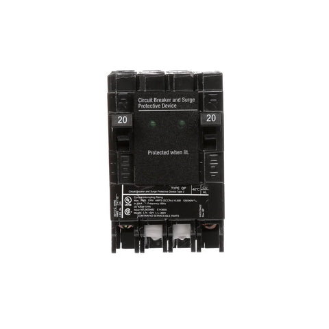 Whole House Surge Protector With Dual 20 Amp Breakers For Siemens Panels, Keeps All Circuits Safe From Surges, front view