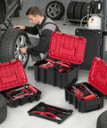 3 In 1 Rolling Tool Box On Wheels With Stackable Modular Organizer System 17 Inch Portable Waterproof Toolbox Red Black