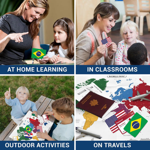 World Flags Flashcards Set With 245 Countries in different learning settings and a world map for educational fun for all ages