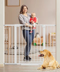 36 Inch Extra Tall Black Baby Gate For Stairs And Doorways, 29 To 48 Inch Wide, Metal Safety Auto Close Gate in home setting with child and pet