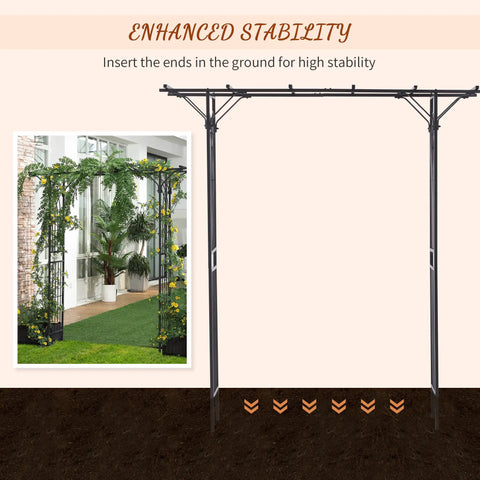 82 Inch Metal Garden Trellis Arch With Durable Steel Tubing And Elegant Scrollwork, Weather Resistant Gray Finish, perfect for outdoor use