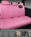 Rear view of Blinged Out Pink Leather Car Seat Covers Full Set Waterproof Glitter Crystal Rhinestone Sparkle With Universal Fit.