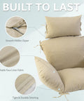 Weatherproof Egg Chair Cushion With 8 Secure Straps Water Repellent Faux Linen Cover shown with smooth hidden zipper, close-up view