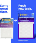 Image showing old and new packaging of Pleated 16x20x1 Air Filter MERV 12 MPR 1500 6 Pack For Allergens Bacteria And Viruses.