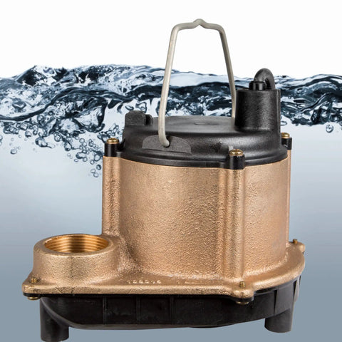 Badass 115 Volt Cast Bronze Submersible Sump Pump With 4 Or 10 Horsepower And 3240 Gallons Per Hour displaying bronze motor housing.