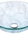 Vieno Series Vessel Sink With Pop Up Drain In Crystal Clear Floral Finish, Dope Durable Rhino Alloy High Tempered Deco Glass Vanity Sink
