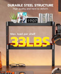 2 Tier Clamp On Desk Shelf 16 Inch Wide Adjustable Above Or Under Desk Storage Holds 66 Lbs Heavy Duty Desktop Organizer with headphones
