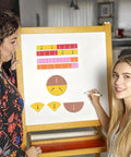 Two women using Magnetic Fraction Tiles And Circles Set For Preschool And Elementary Math 102 Piece Magnetic Fraction Manipulatives
