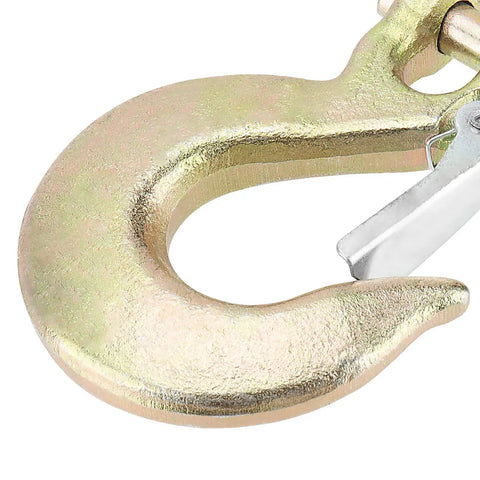 Close-up of 2 Pack 1/2 Inch G70 Forged Steel Clevis Grab Hook With Safety Latch showcasing the zinc plated finish.