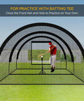 Backyard Portable Batting Cage Net For Baseball And Softball, Pop Up Cage 22 Ft By 12 Ft By 8 Ft, batting practice with tee