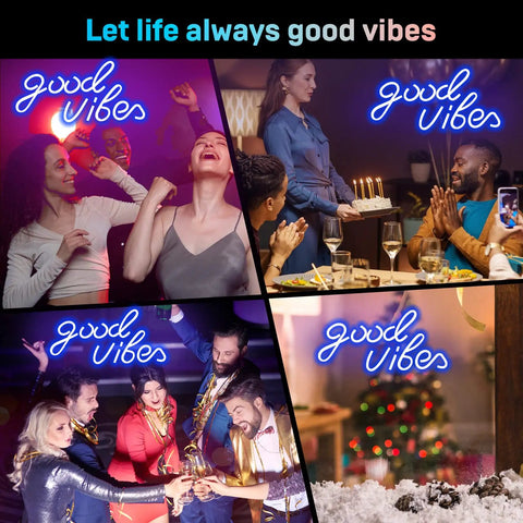 Good Vibes Neon Sign Wall Light for Bedroom Living Room Bar and Party Decor in various celebration settings